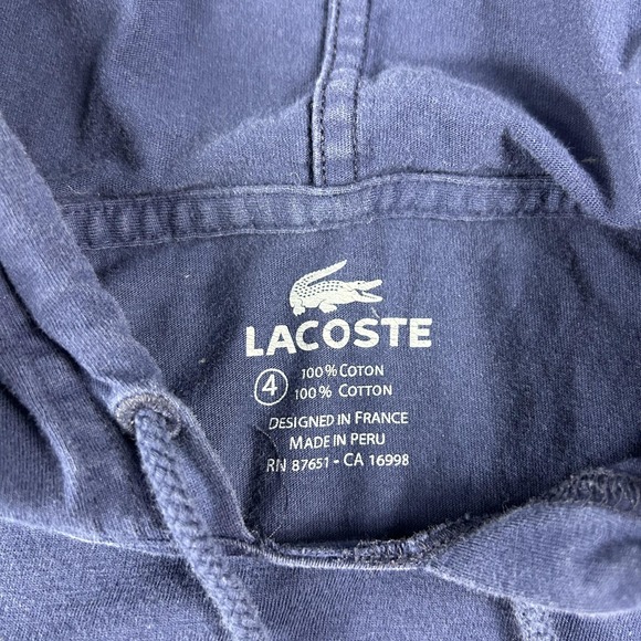 Lacoste Hoodie Mens Medium Navy Blue 100% Cotton Pullover Sweatshirt Logo - Picture 4 of 7